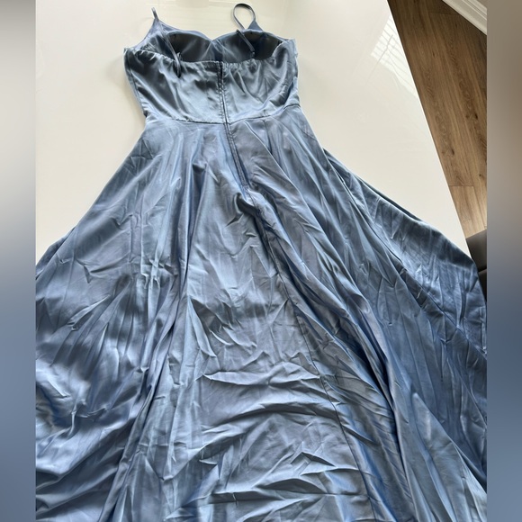 Spencer Satin High-Low Formal Dress in powder Blue - Picture 3 of 5